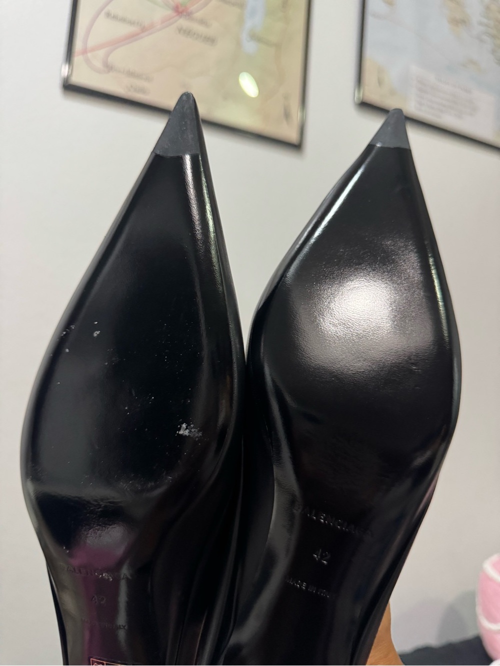 100% AUTH Balenciaga Black Knife Leather Folded-Toe Ballet Kitten Heel - Picture 3 of 9